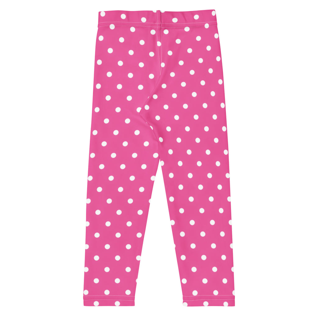 Girls pink polka dot buttery soft leggings featuring white polka dots and a comfortable stretchy fabric
