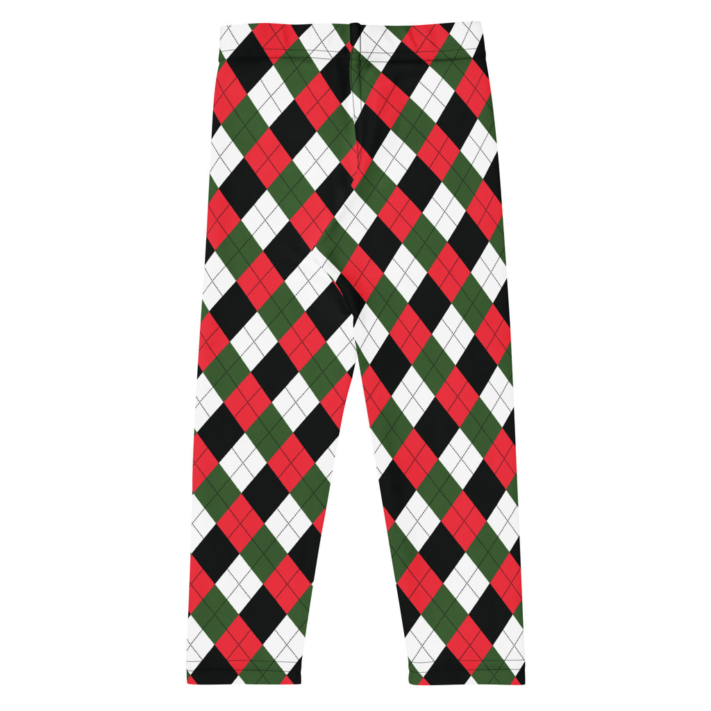 Kids red and green argyle buttery soft leggings featuring a colorful pattern ideal for comfortable wear