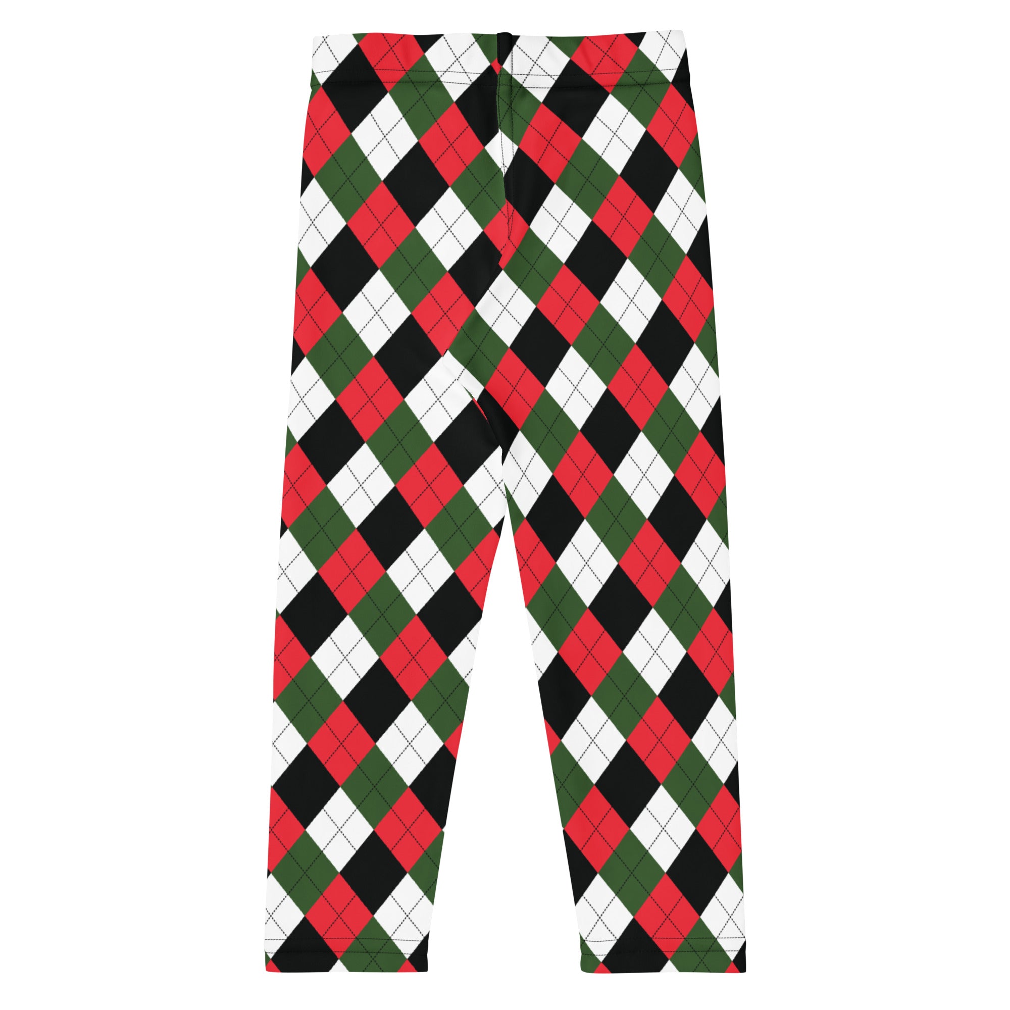 Kids red and green argyle buttery soft leggings featuring a colorful pattern ideal for comfortable wear