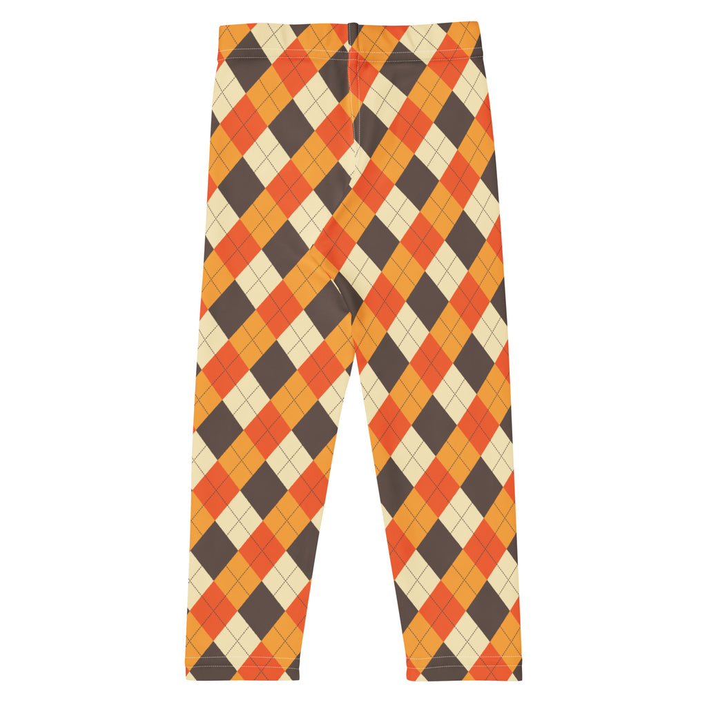 Kids fall argyle buttery soft leggings in orange brown and cream featuring a classic argyle pattern