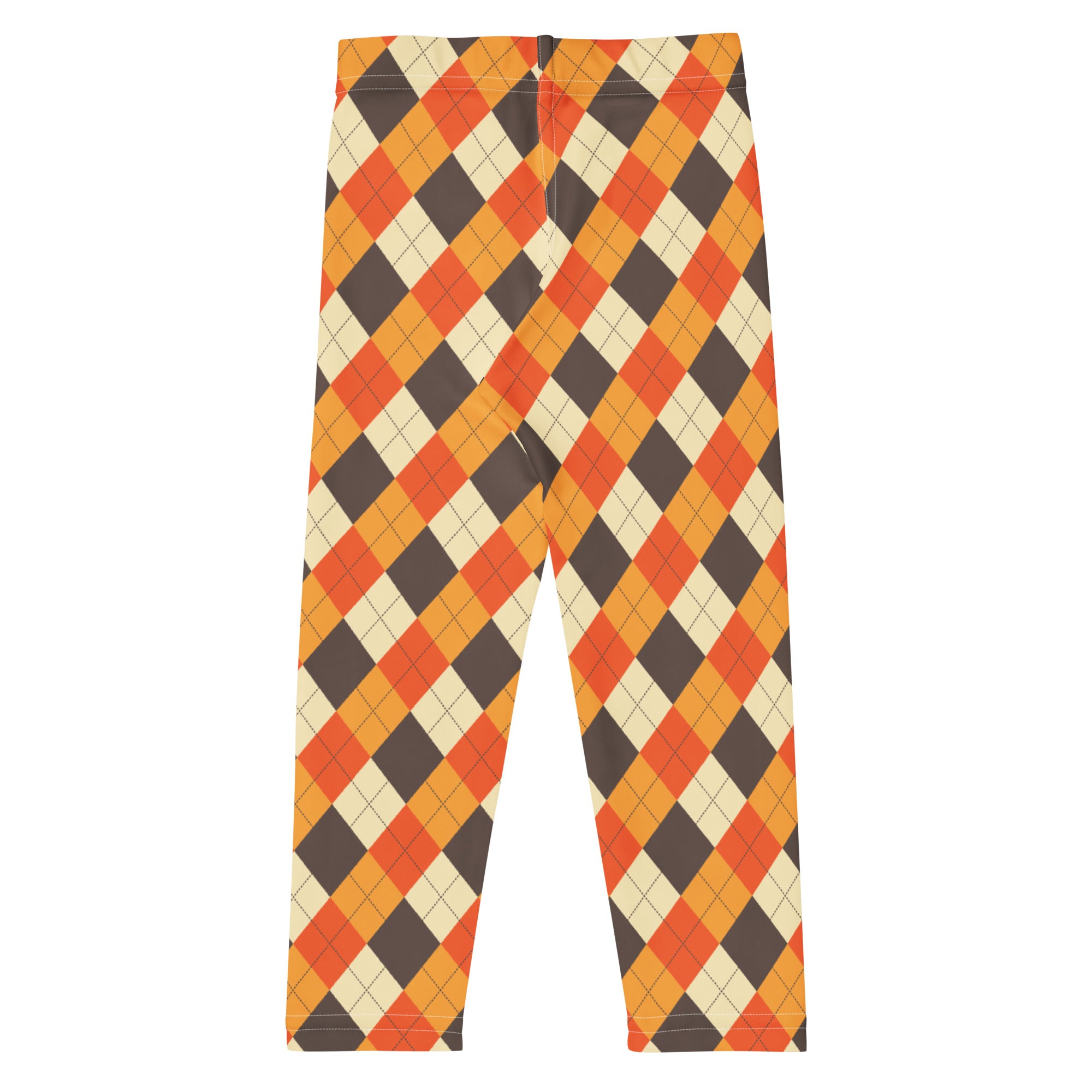 Kids fall argyle buttery soft leggings in orange brown and cream featuring a classic argyle pattern