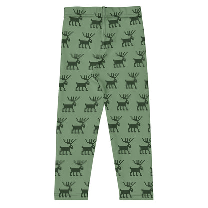 Kids Green Pixel Reindeer Christmas Buttery Soft Leggings