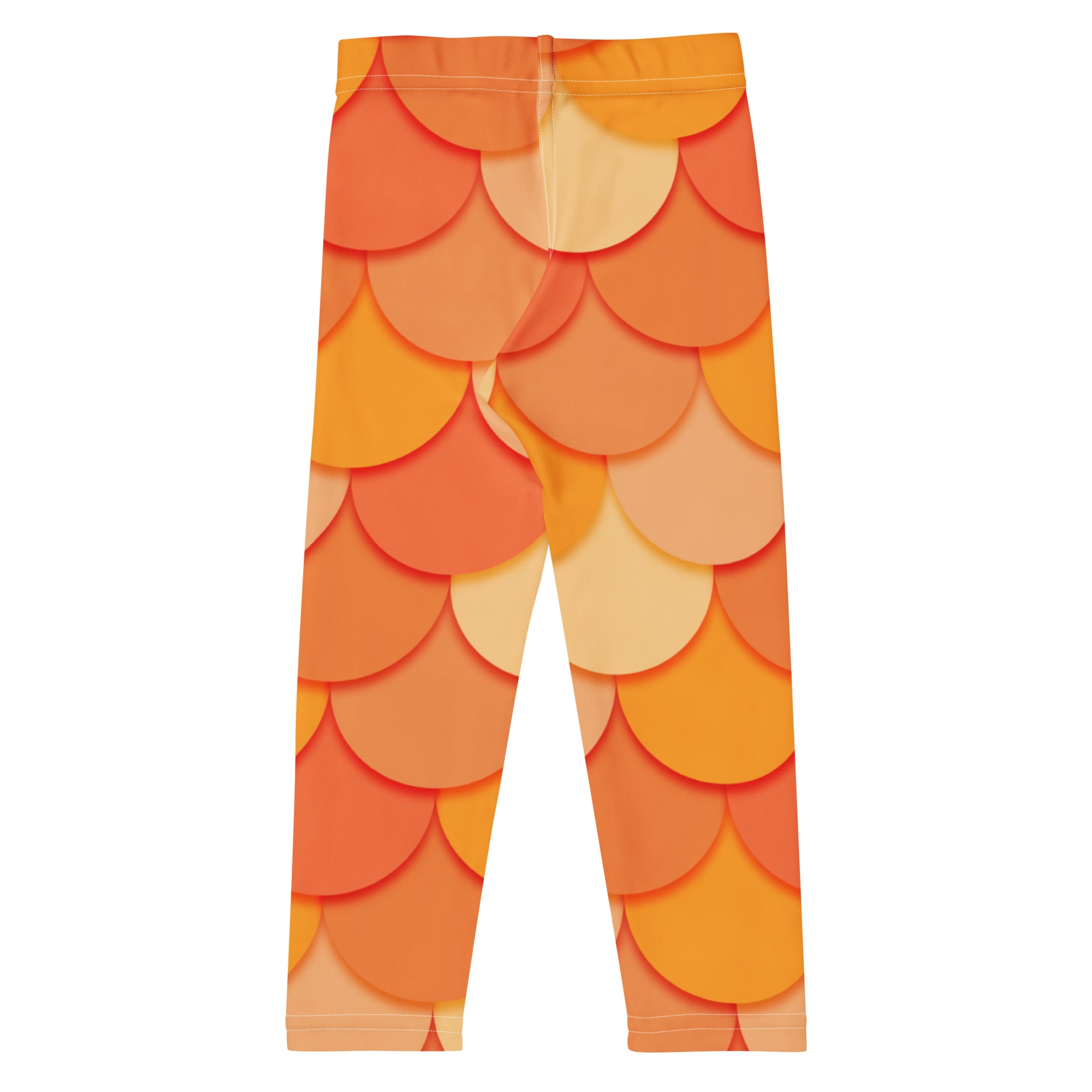 Girls orange mermaid buttery soft leggings with orange and yellow fish scale pattern for comfortable wear