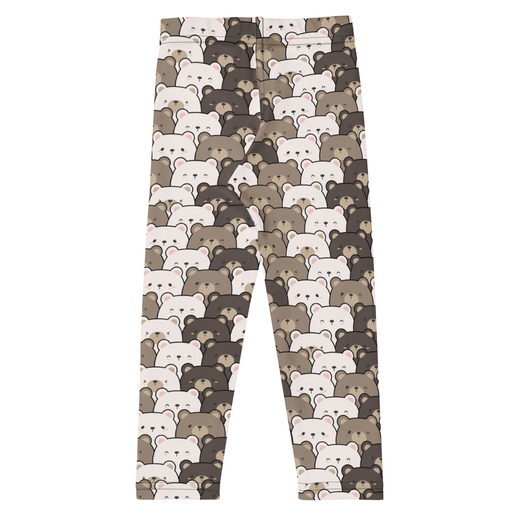 Cute kids brown bear print buttery soft leggings with stretchy fabric and playful cartoon bear pattern