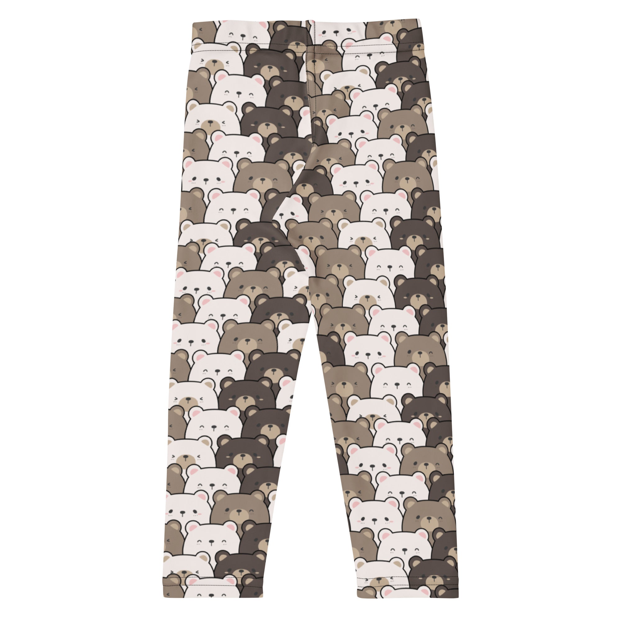 Cute kids brown bear print buttery soft leggings with stretchy fabric and playful cartoon bear pattern