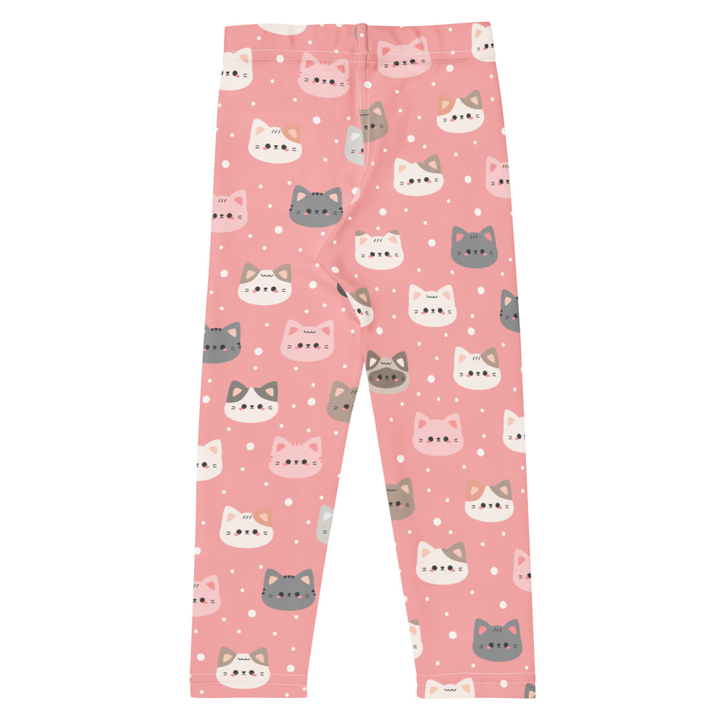 Girls cute pink cat faces buttery soft leggings with playful white gray and pink cartoon cat pattern on pastel background
