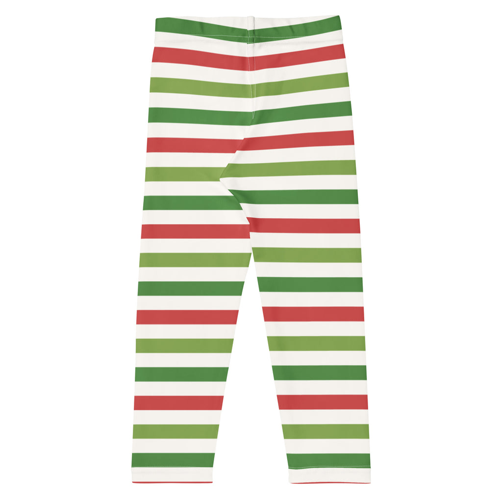 Kids red and green striped buttery soft leggings with white base perfect for Christmas festive wear