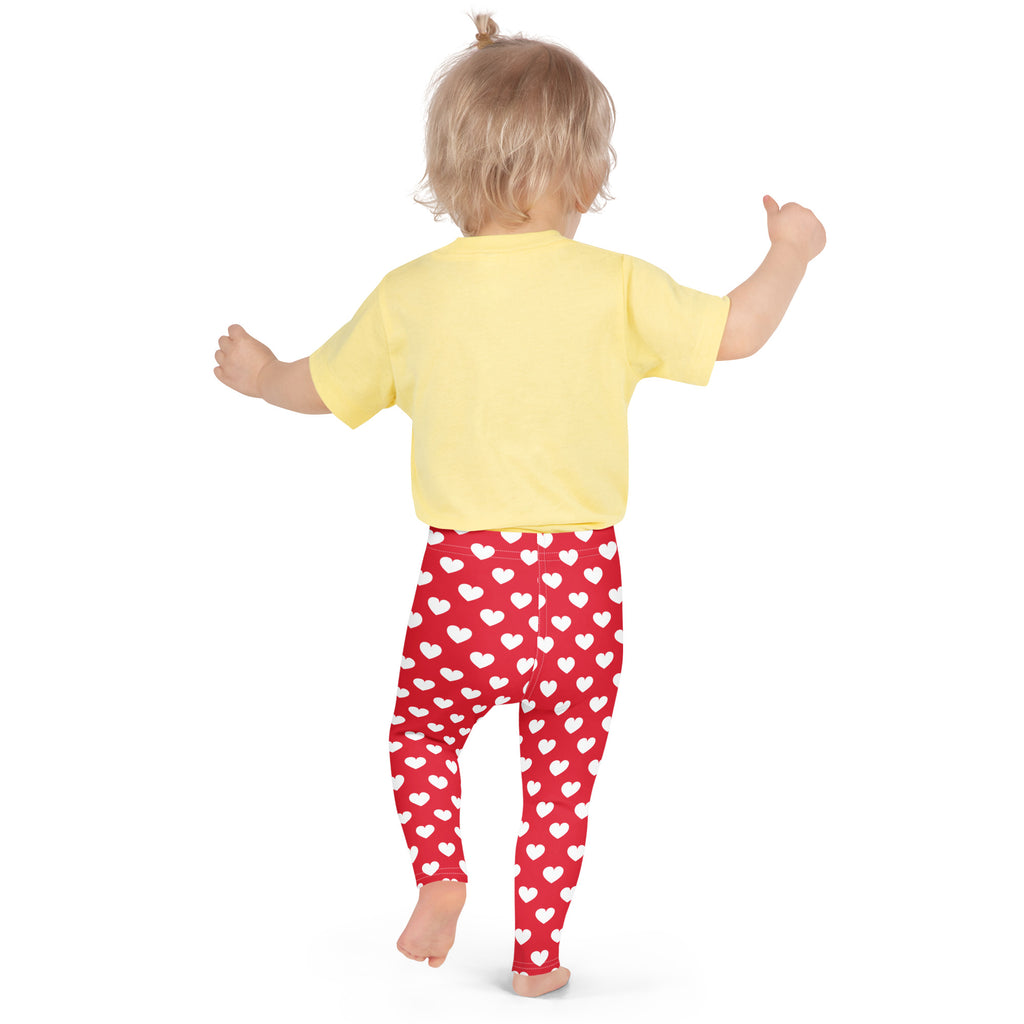 Girls red buttery soft leggings with white heart pattern perfect for comfortable everyday wear