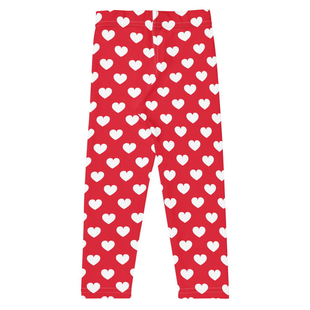 Girls red buttery soft leggings with a white heart pattern perfect for comfortable everyday wear