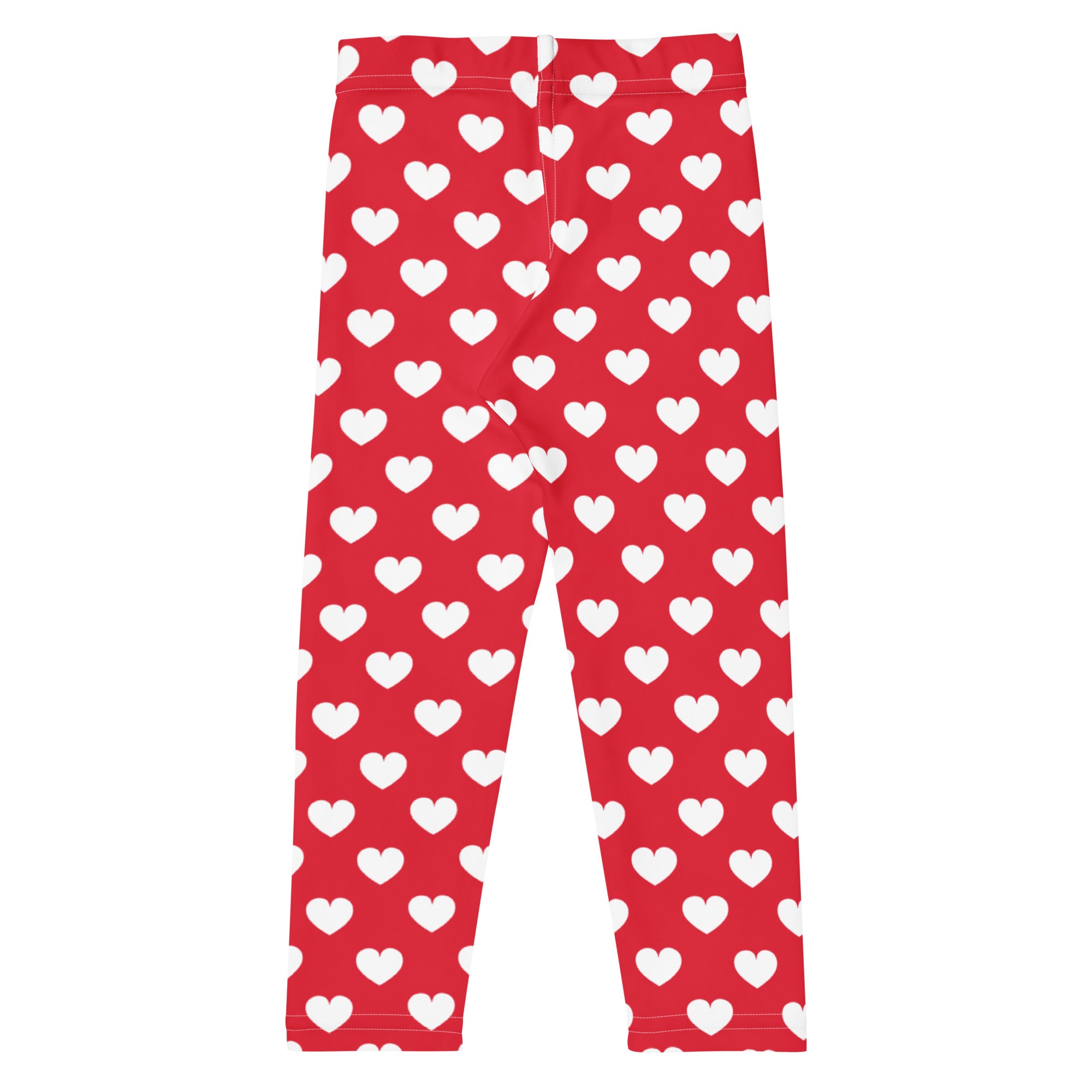 Girls red buttery soft leggings with a white heart pattern perfect for comfortable everyday wear