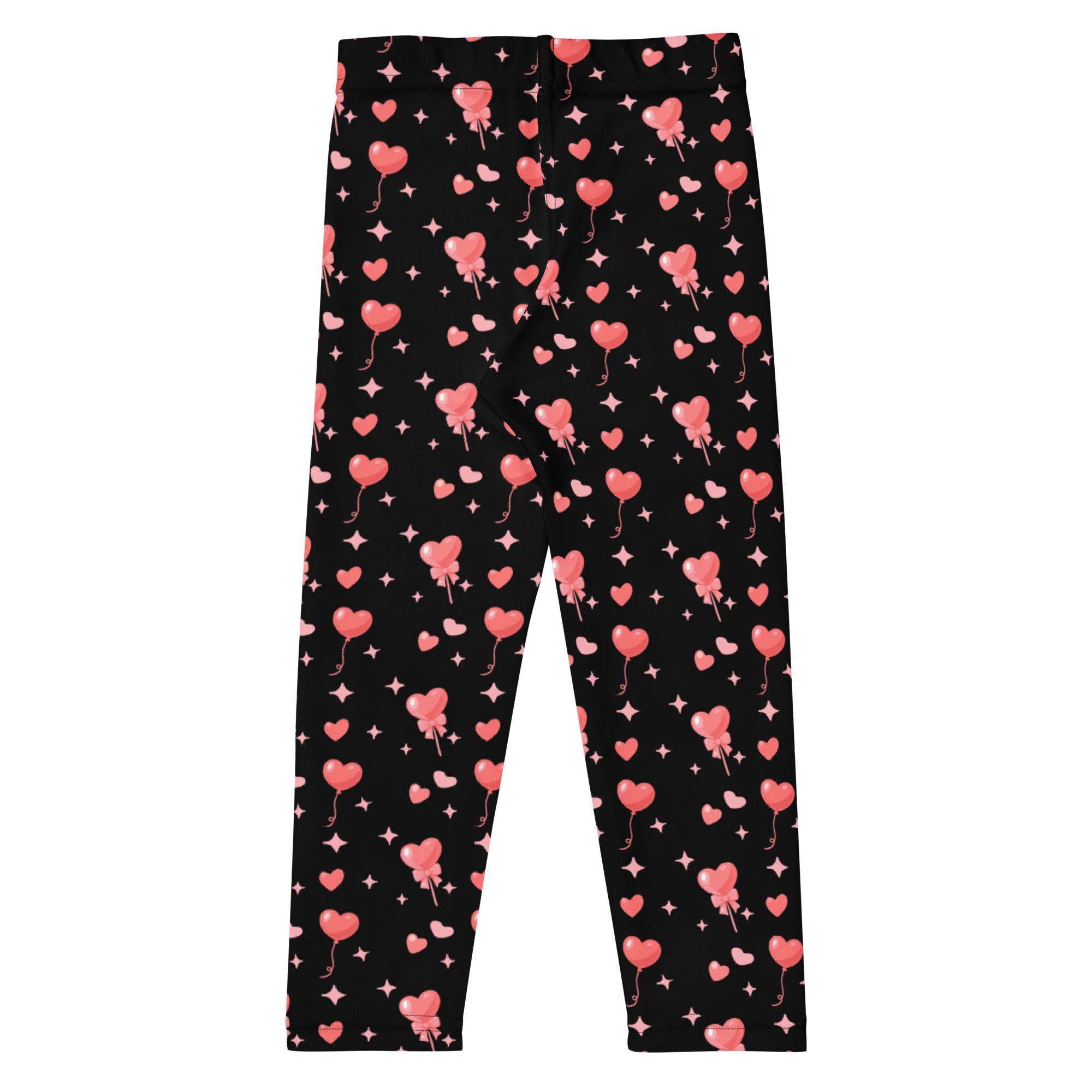 Girls pink heart balloons buttery soft black leggings with playful pink heart-shaped balloon pattern