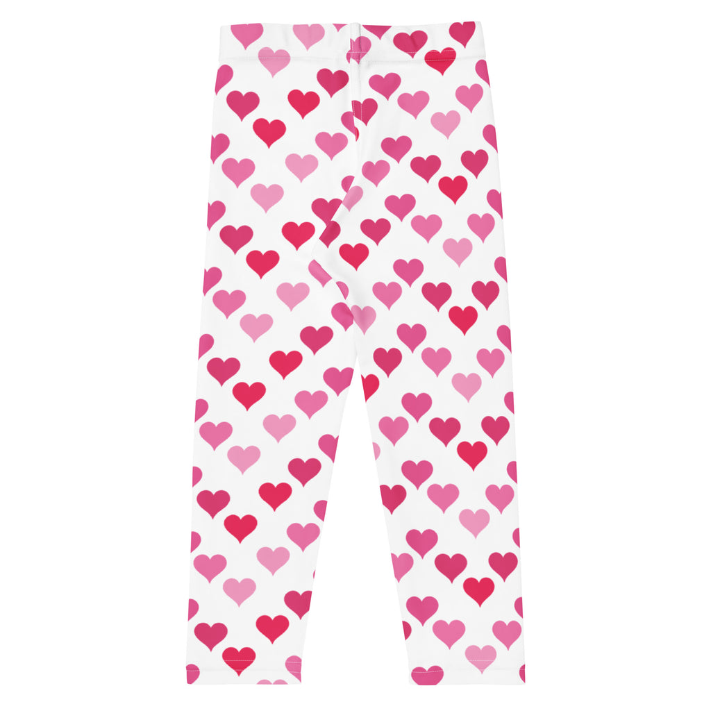Girls Valentine’s Day pink heart white leggings with playful pink and red hearts buttery soft fabric