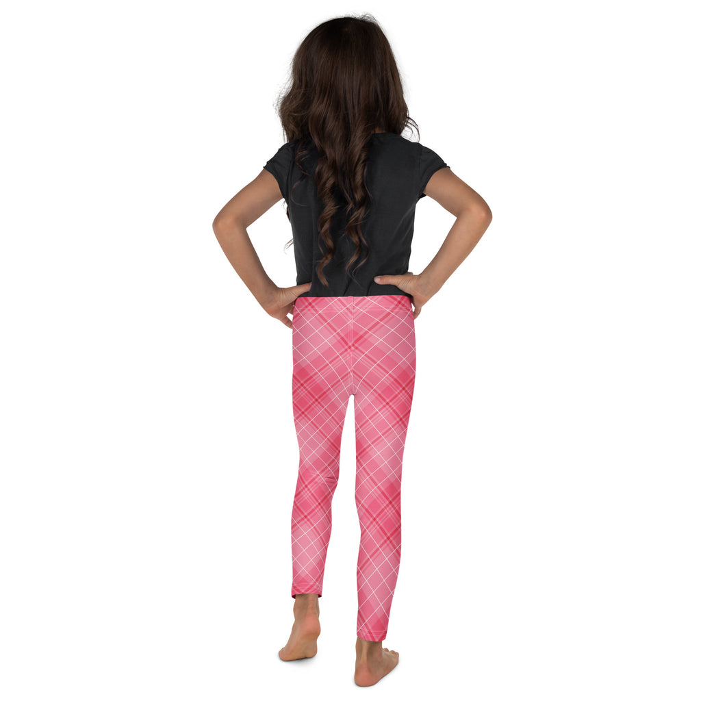 Girls pink plaid buttery soft leggings featuring a gradient pink pattern with white intersecting lines