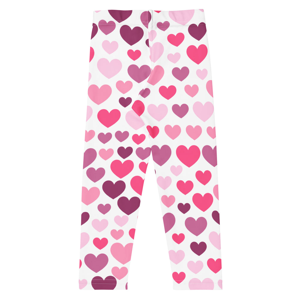Girls purple and pink hearts buttery soft white leggings with a playful multicolor heart pattern for casual wear