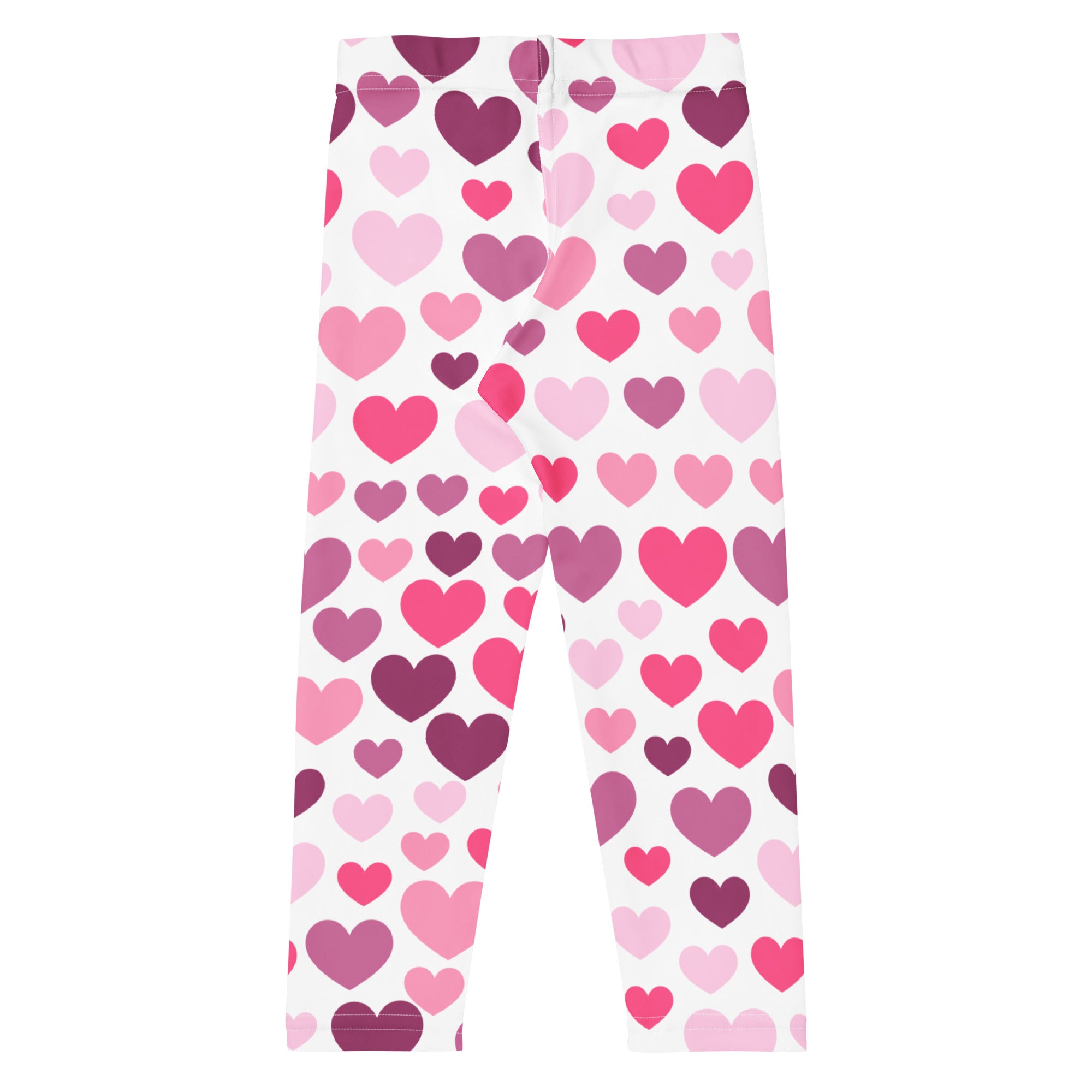 Girls purple and pink hearts buttery soft white leggings with a playful multicolor heart pattern for casual wear