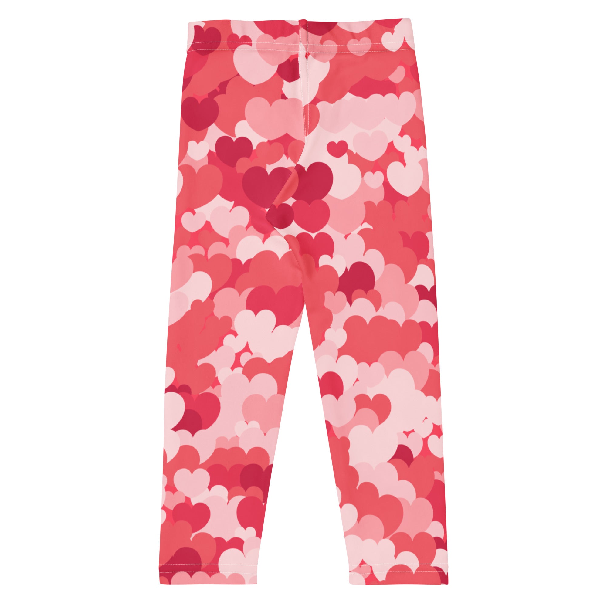 Girls pink heart cloud leggings featuring buttery soft, stretchy fabric with a heart pattern on a pink background