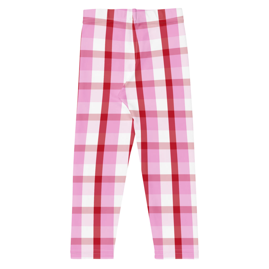 Girls pink and red plaid leggings with a fitted stretchy design made from buttery soft fabric for comfortable wear