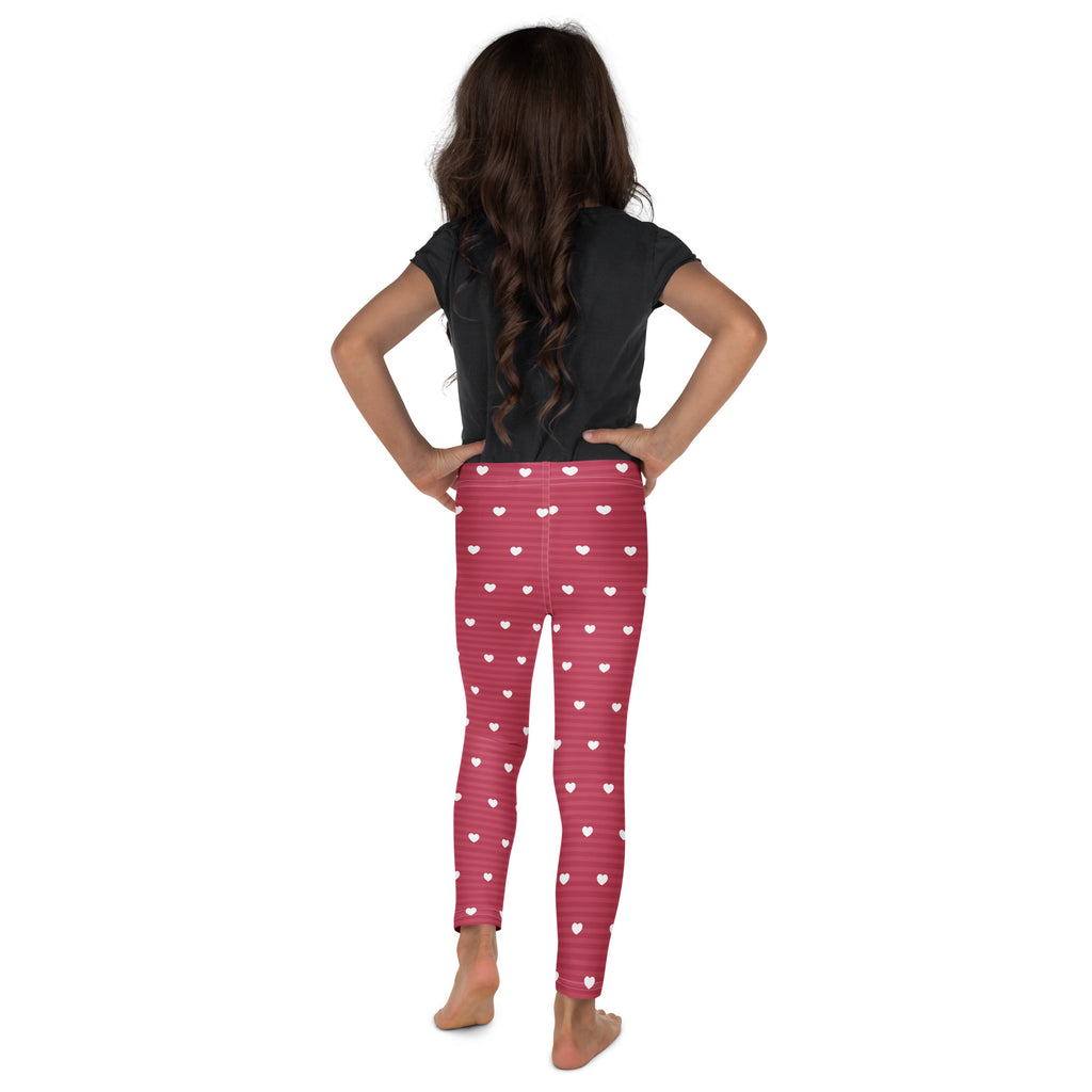 Girls pink stripe heart leggings with buttery soft fabric featuring subtle horizontal stripes and heart patterns