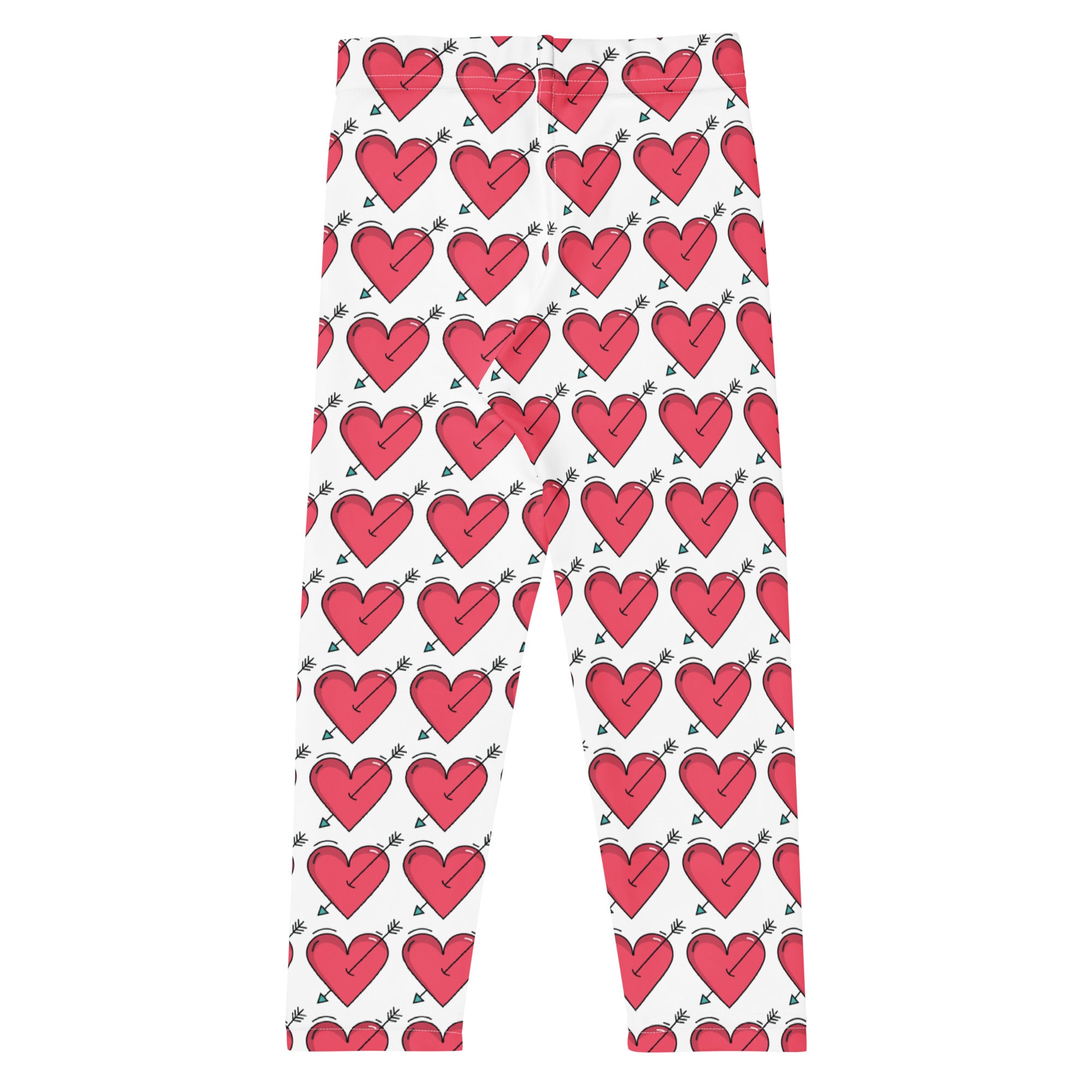 White girls leggings with red heart and black arrow pattern buttery soft perfect for Valentine’s Day
