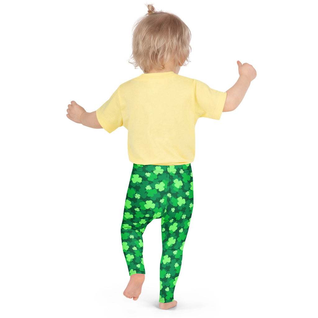 Girls emerald green shamrock patterned buttery soft leggings made of comfortable stretchy fabric