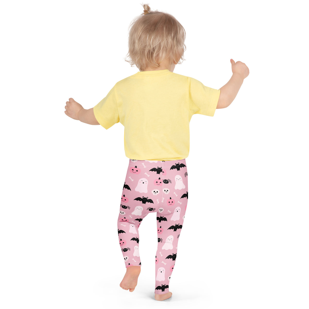 Girls Pink Ghost & Bats Halloween Leggings - Warm, Buttery Soft & Stretchy