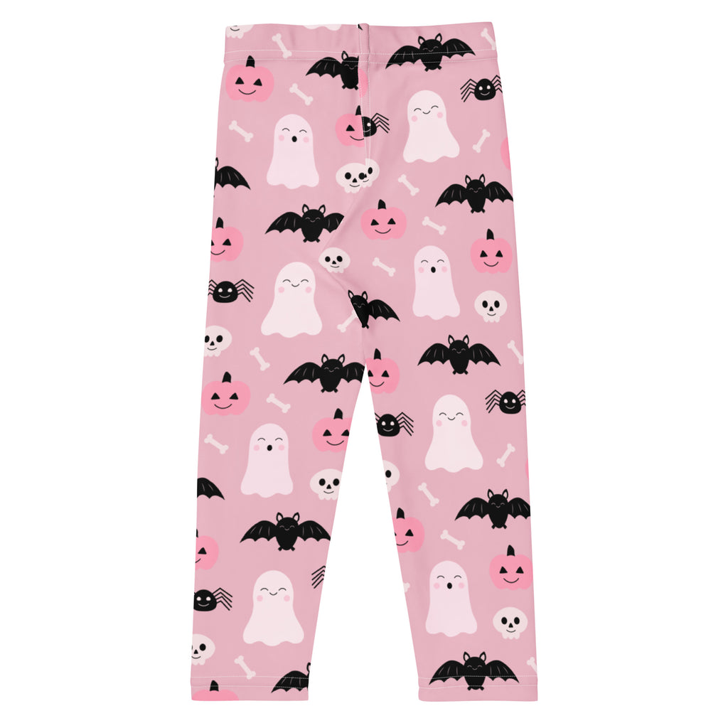 Girls Pink Ghost & Bats Halloween Leggings - Warm, Buttery Soft & Stretchy