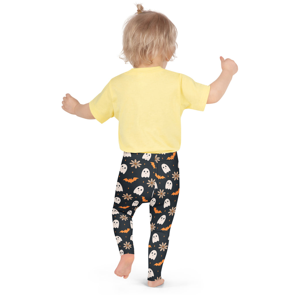Girls Floral Ghost Bat Halloween Leggings - Warm, Buttery Soft & Stretchy