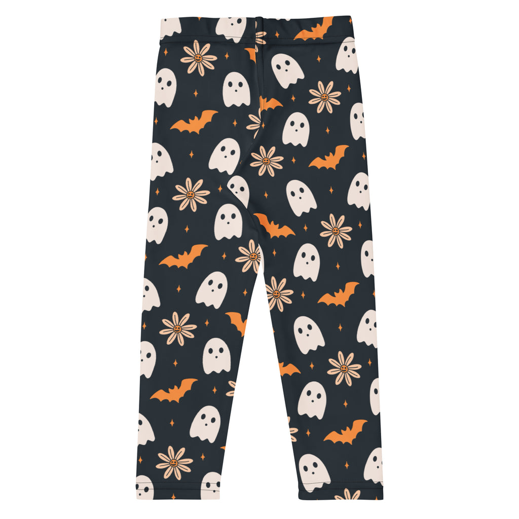 Girls Floral Ghost Bat Halloween Leggings - Warm, Buttery Soft & Stretchy