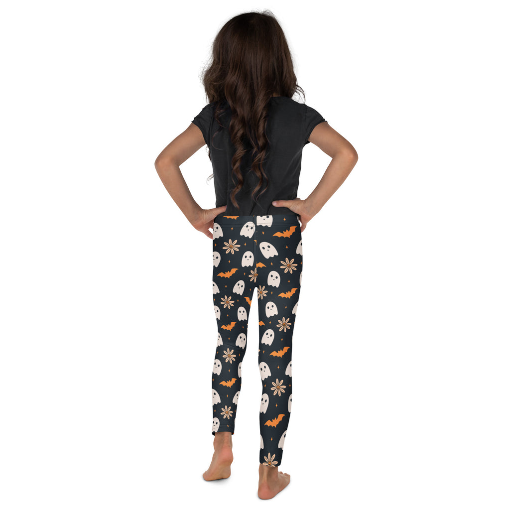 Girls Floral Ghost Bat Halloween Leggings - Warm, Buttery Soft & Stretchy