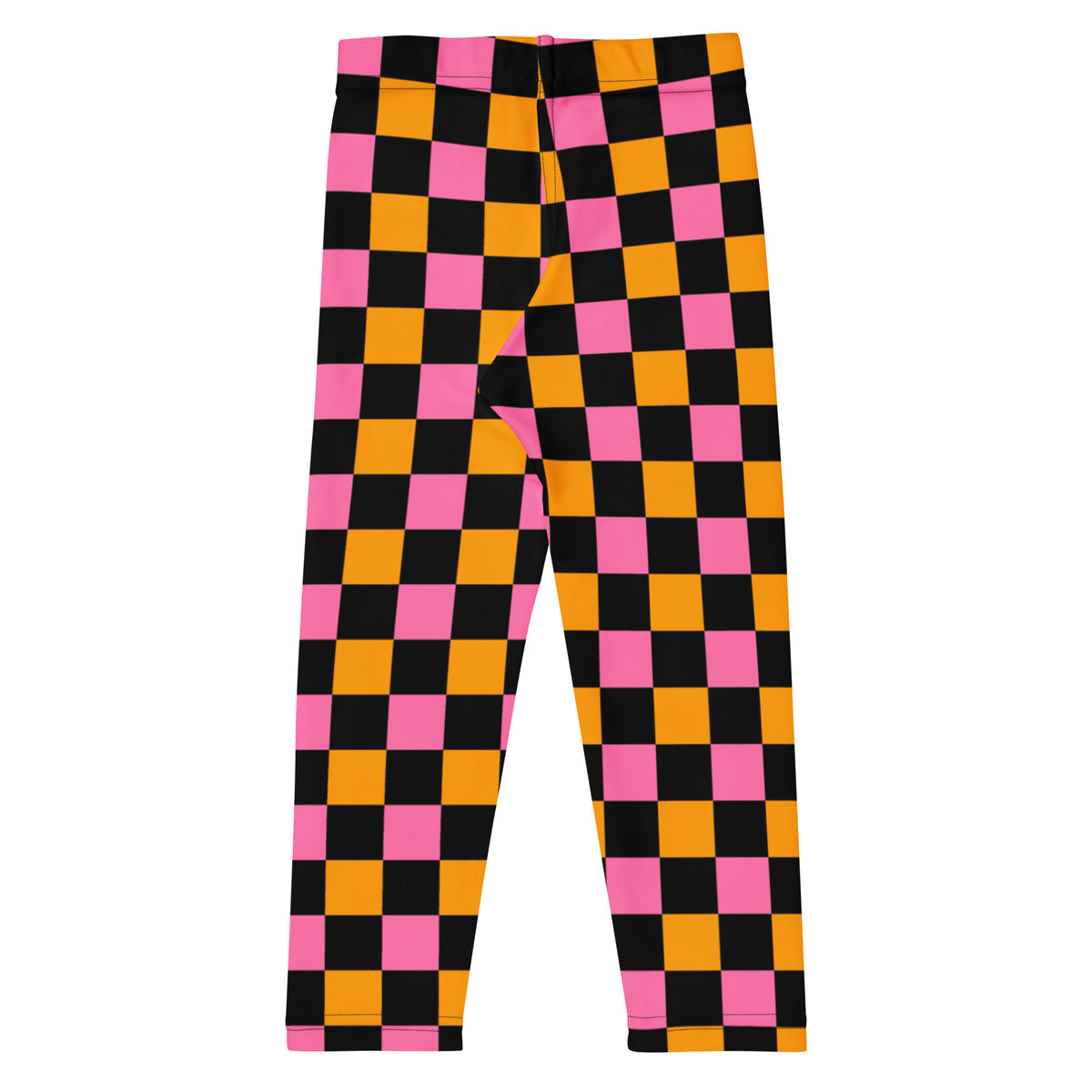 Girls Pink Orange Black Checkerboard Leggings - Warm, Buttery Soft & Stretchy