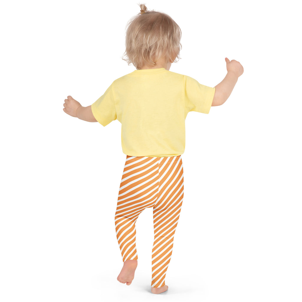 Girls Orange & White Striped Leggings - Warm, Buttery Soft & Stretchy