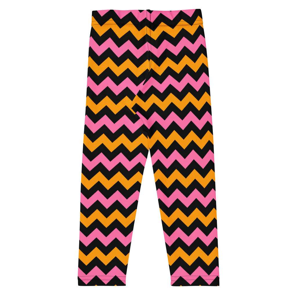 Girls Pink, Orange, & Black Chevron Halloween Leggings - Warm, Buttery Soft & Stretchy