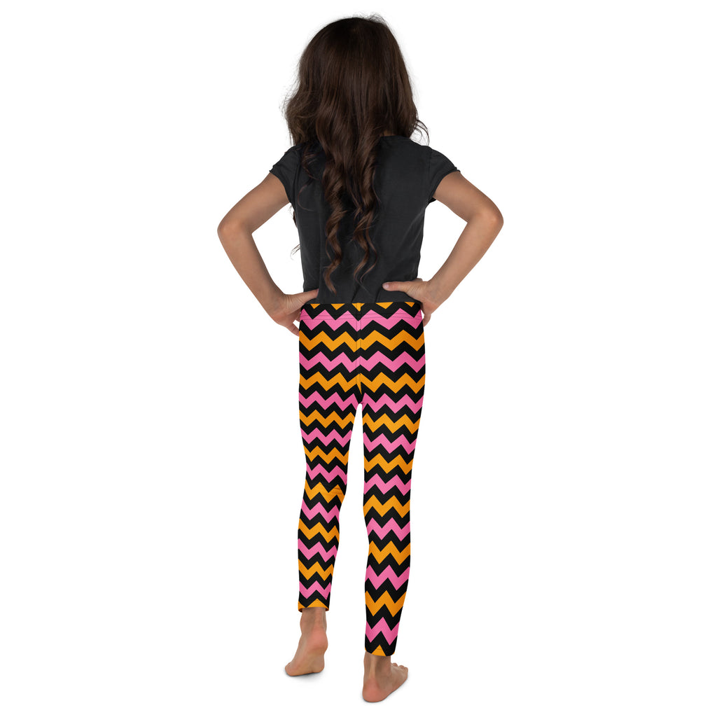 Girls Pink, Orange, & Black Chevron Halloween Leggings - Warm, Buttery Soft & Stretchy