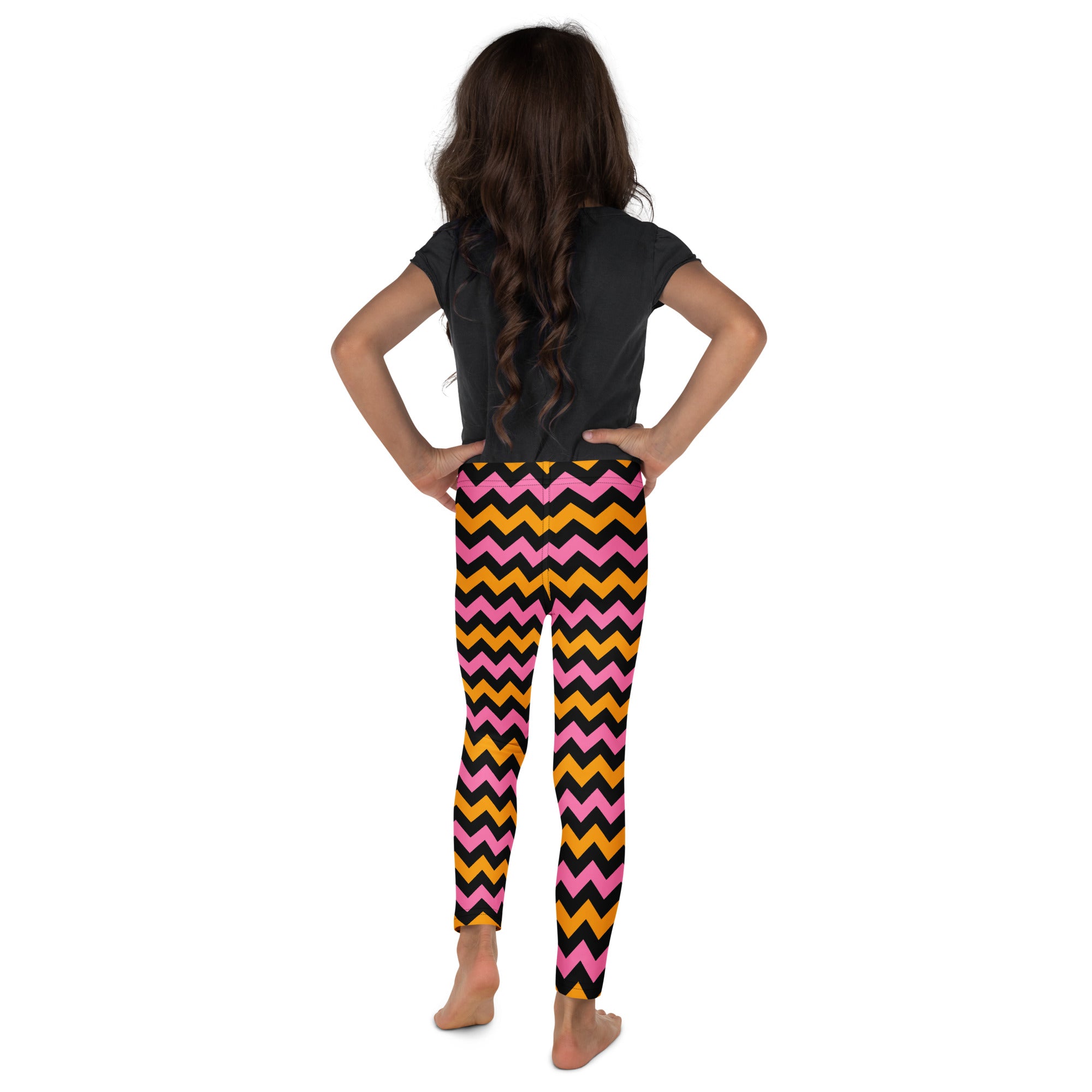 Girls Pink, Orange, & Black Chevron Halloween Leggings - Warm, Buttery Soft & Stretchy