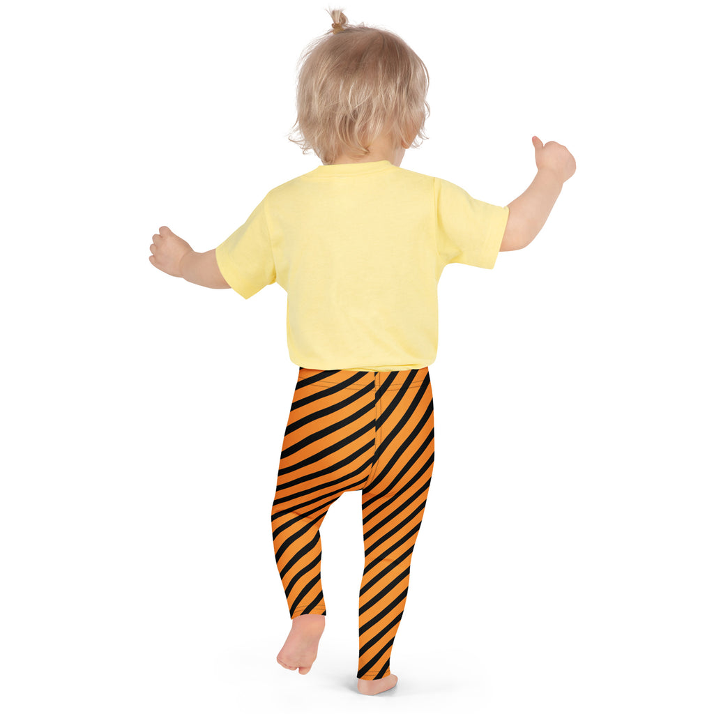 Girls Orange Striped Halloween Leggings - Warm, Buttery Soft & Stretchy