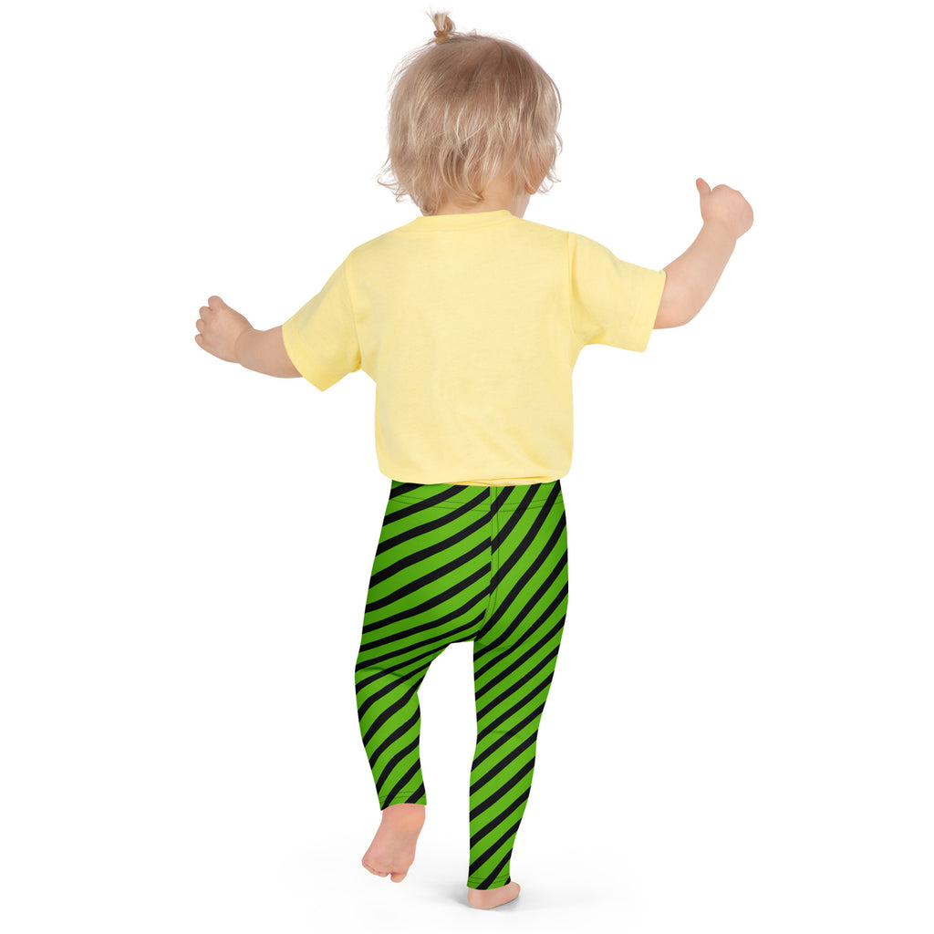 Girls Green Striped Halloween Leggings - Warm, Buttery Soft & Stretchy