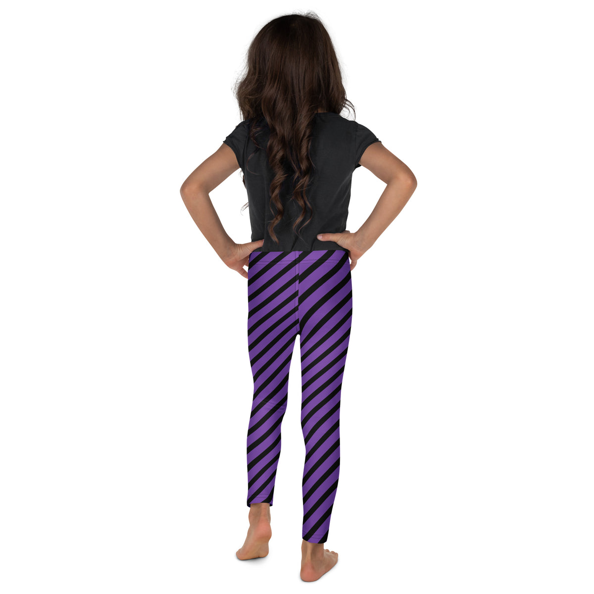 Girls Purple Striped Halloween Leggings - Warm, Buttery Soft & Stretchy