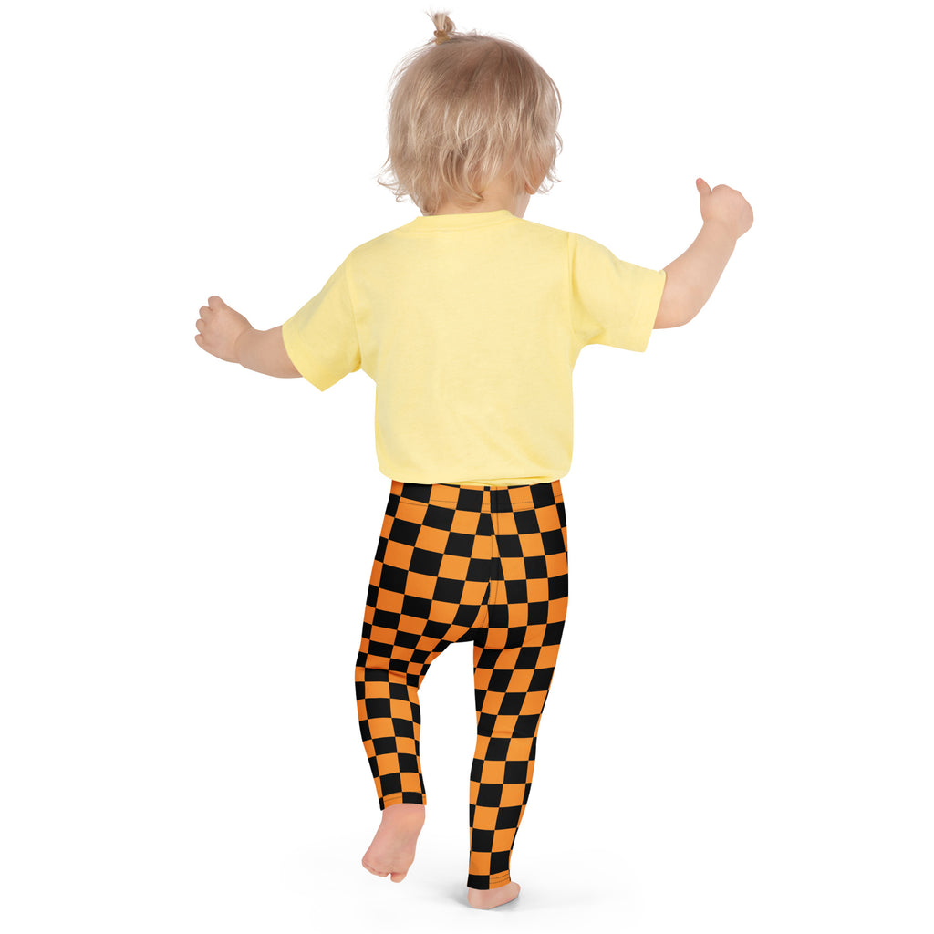 Girls Orange Checkered Halloween Leggings - Warm, Buttery Soft & Stretchy