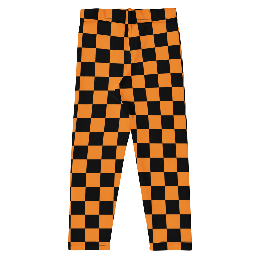 Girls Orange Checkered Halloween Leggings - Warm, Buttery Soft & Stretchy