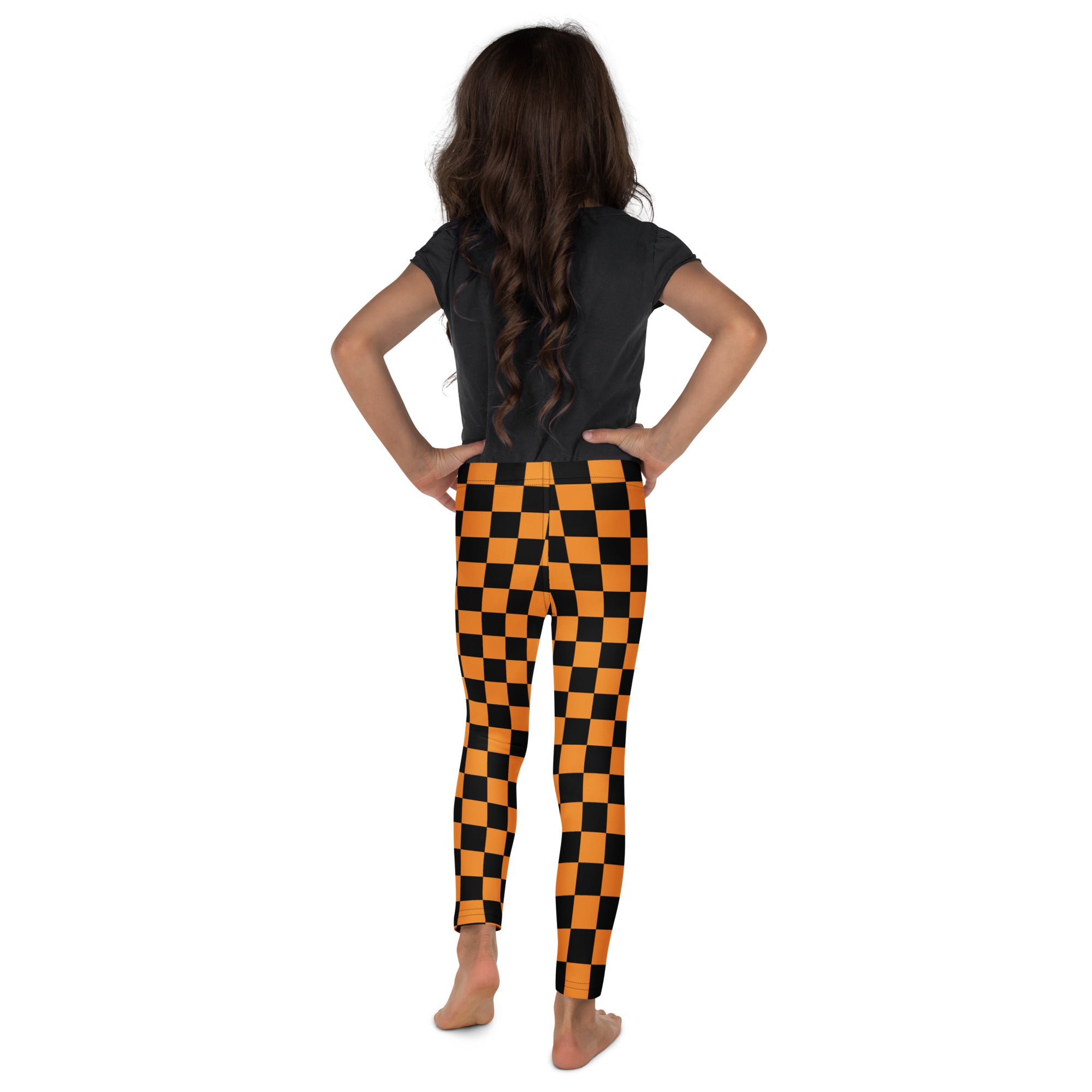 Girls Orange Checkered Halloween Leggings - Warm, Buttery Soft & Stretchy
