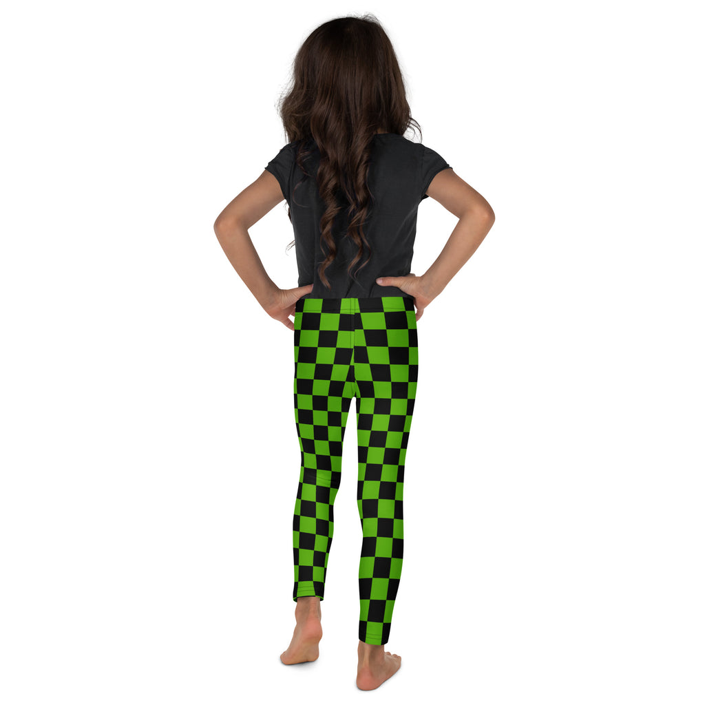 Girls Green Checkered Halloween Leggings - Warm, Buttery Soft & Stretchy