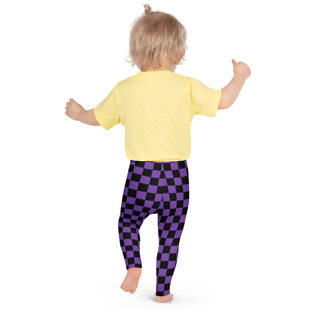 Girls Purple Checkered Halloween Leggings - Warm, Buttery Soft & Stretchy