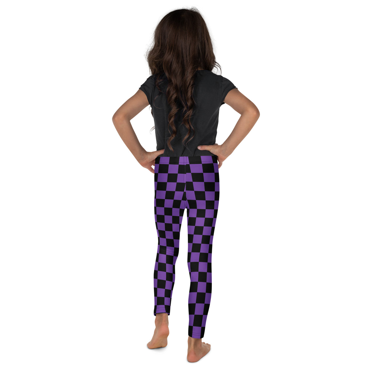 Girls Purple Checkered Halloween Leggings - Warm, Buttery Soft & Stretchy