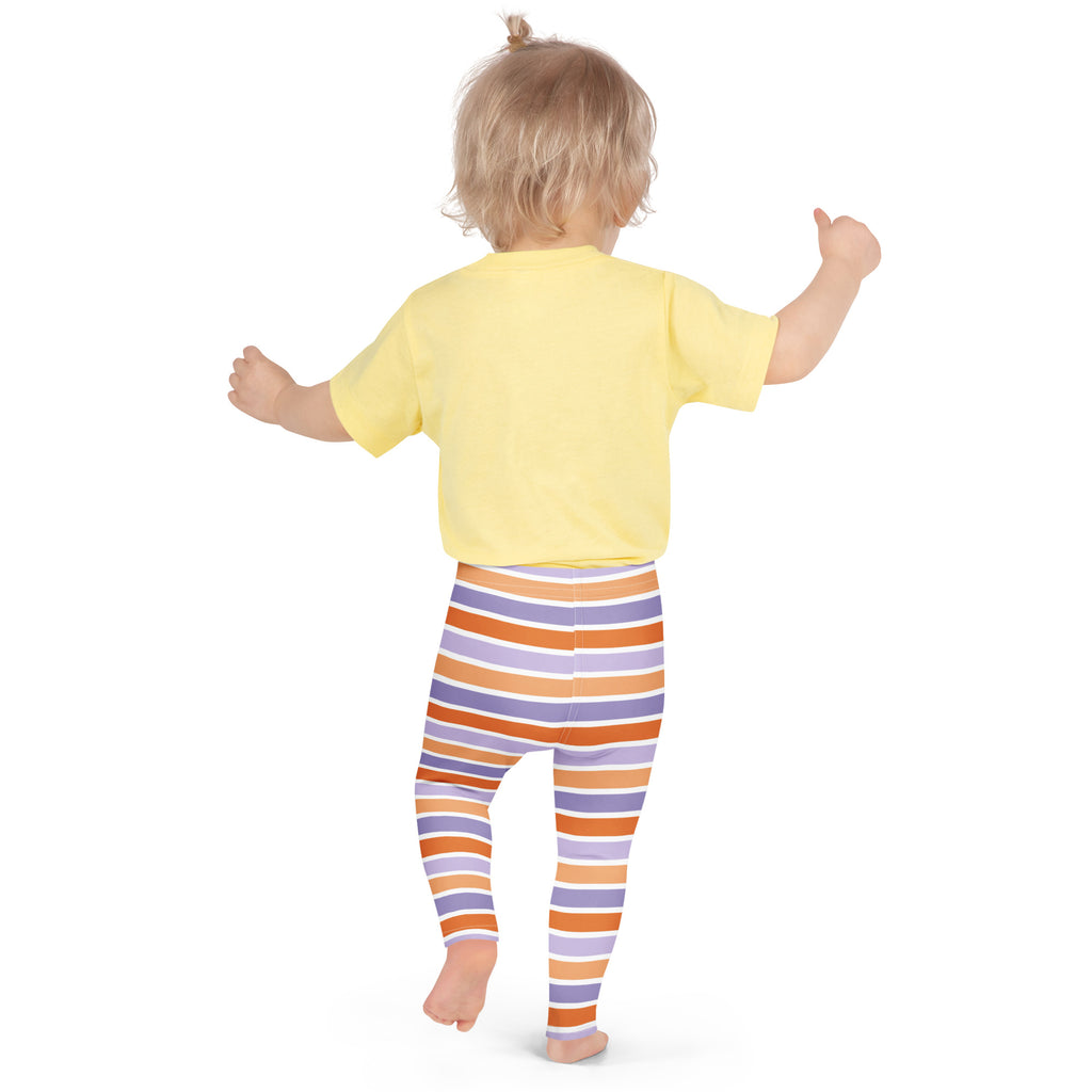 Girls Purple & Orange Striped Halloween Leggings - Warm, Buttery Soft & Stretchy