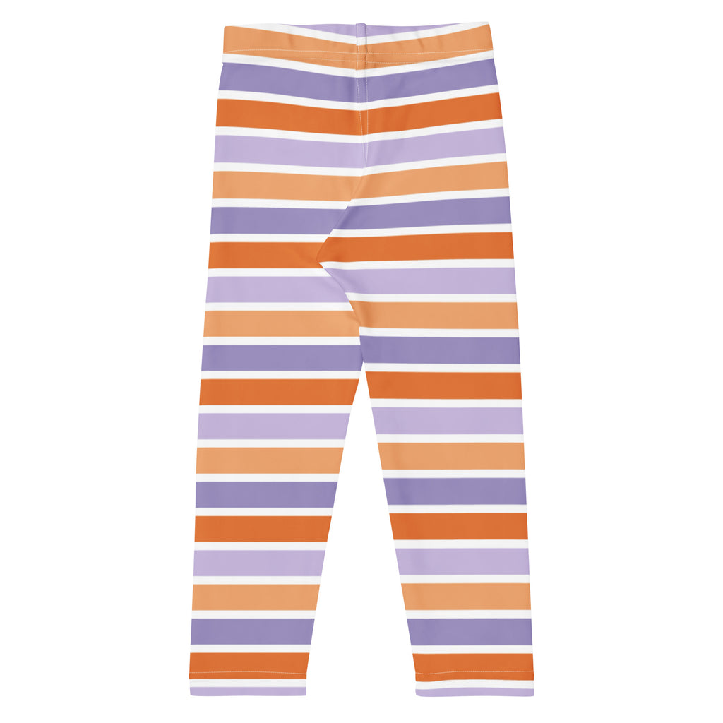 Girls Purple & Orange Striped Halloween Leggings - Warm, Buttery Soft & Stretchy