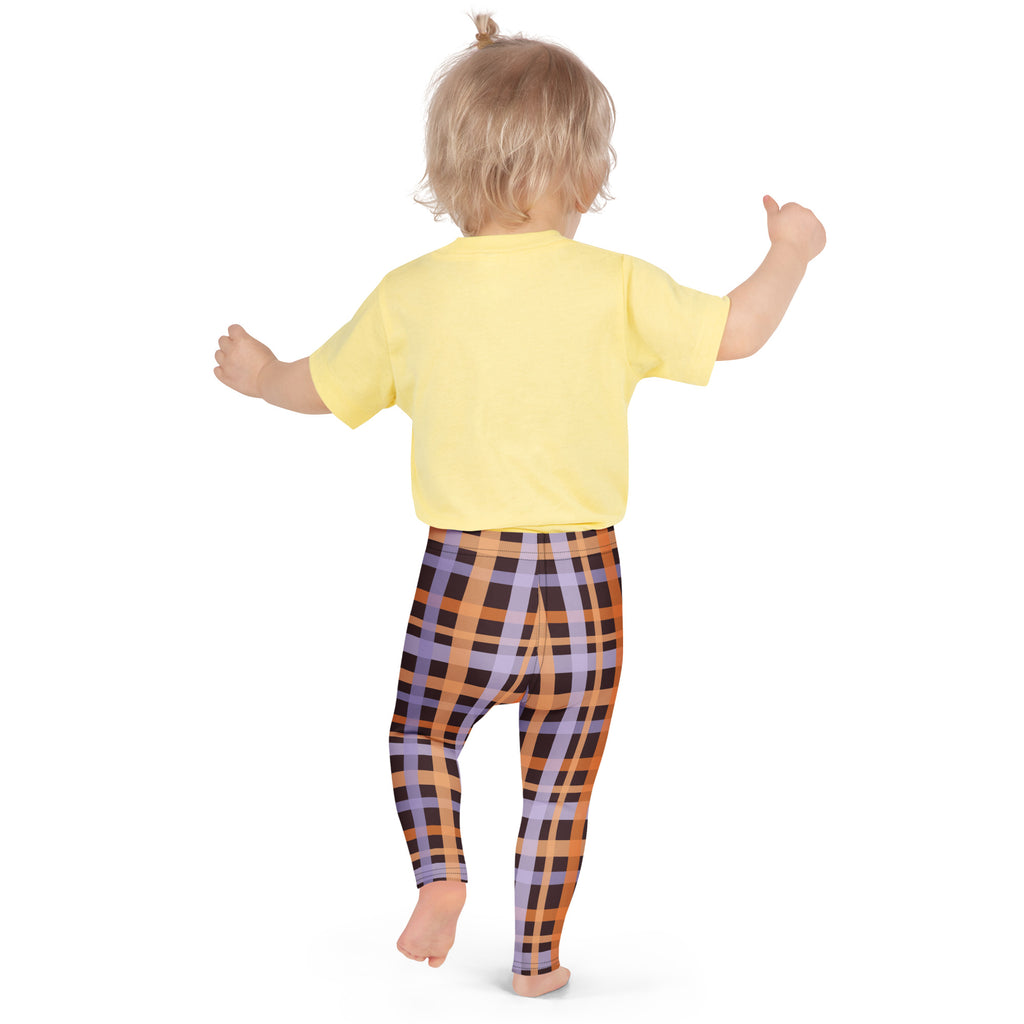 Girls Purple & Orange Plaid Halloween Leggings - Warm, Buttery Soft & Stretchy
