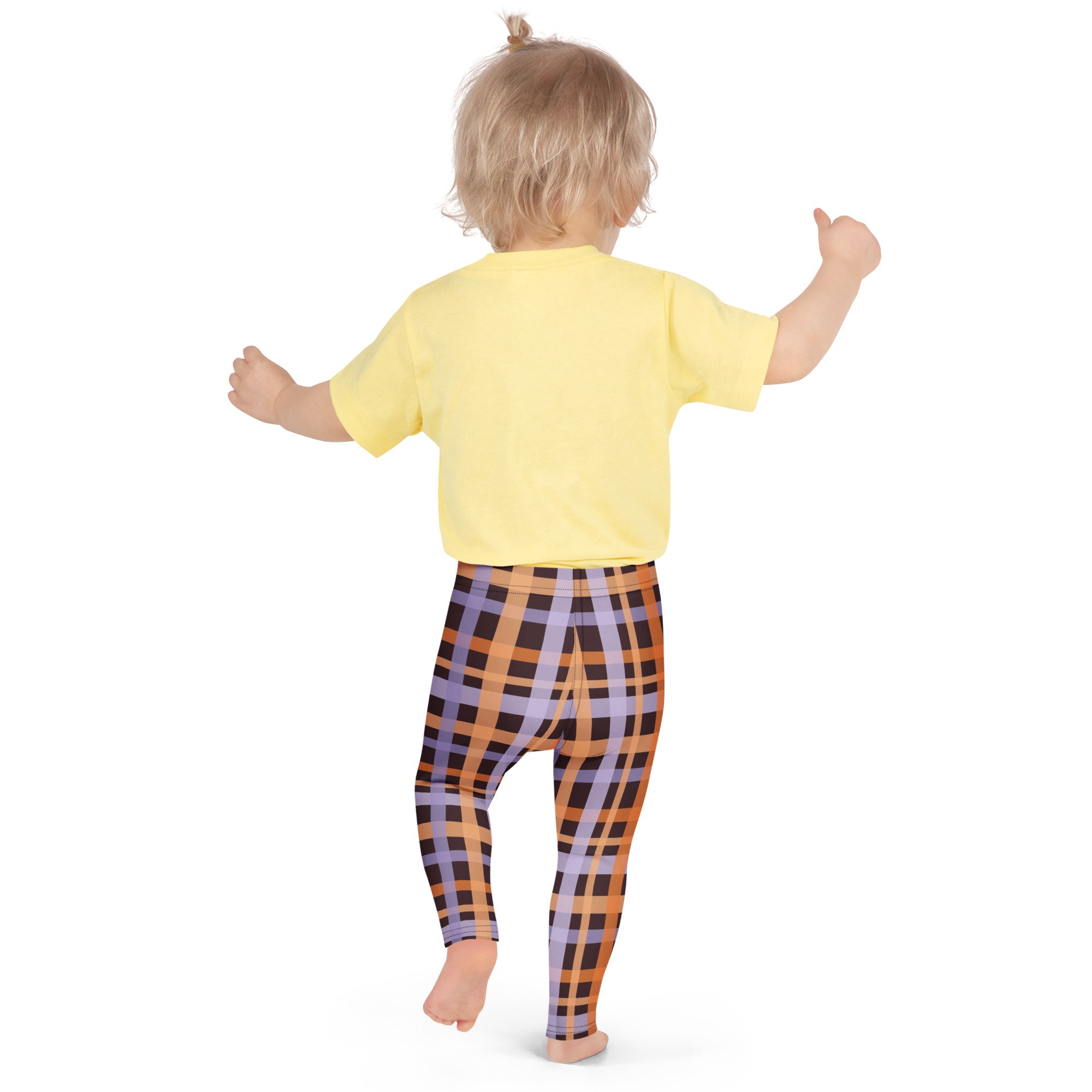 Girls Purple & Orange Plaid Halloween Leggings - Warm, Buttery Soft & Stretchy