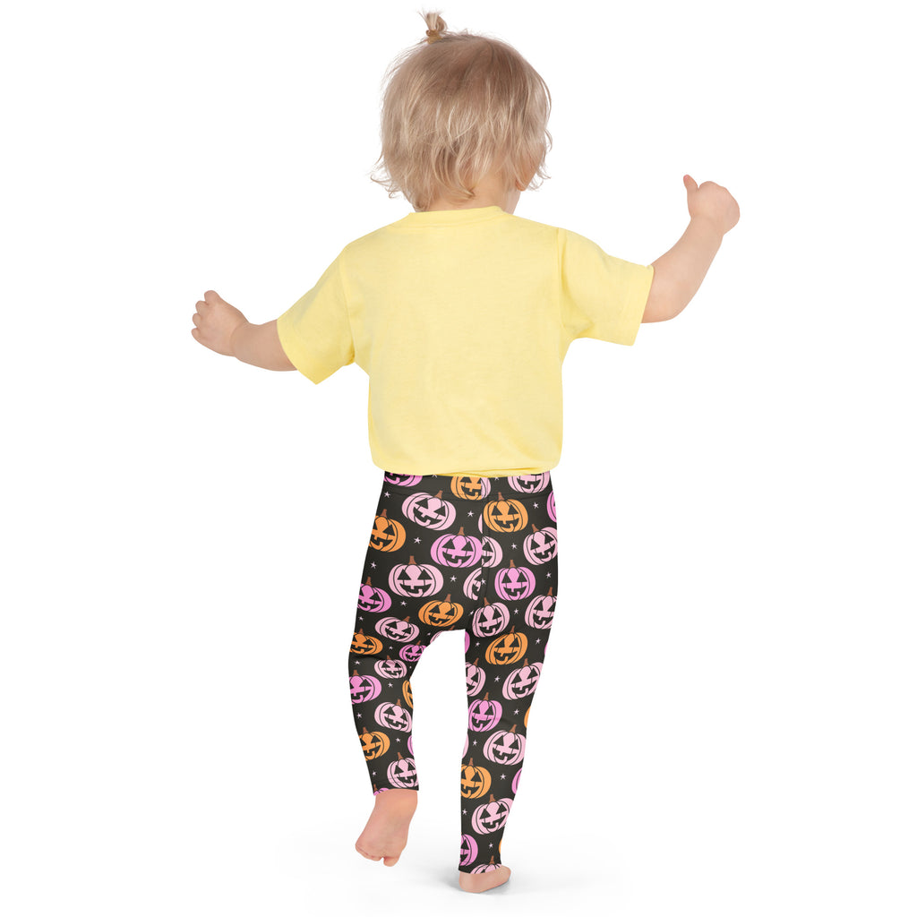 Girls Pink Jack O Lantern Pumpkin Patch Leggings - Warm, Buttery Soft & Stretchy