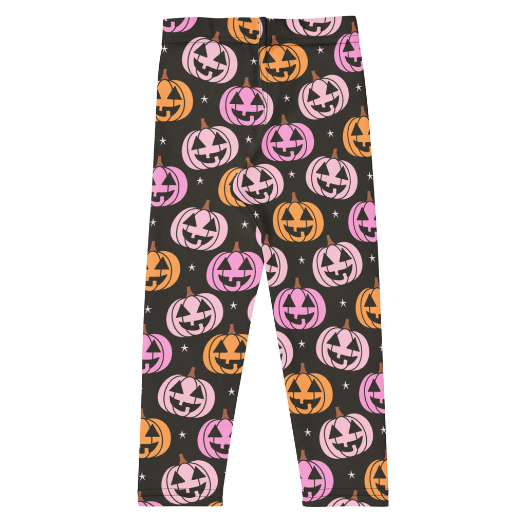 Girls Pink Jack O Lantern Pumpkin Patch Leggings - Warm, Buttery Soft & Stretchy