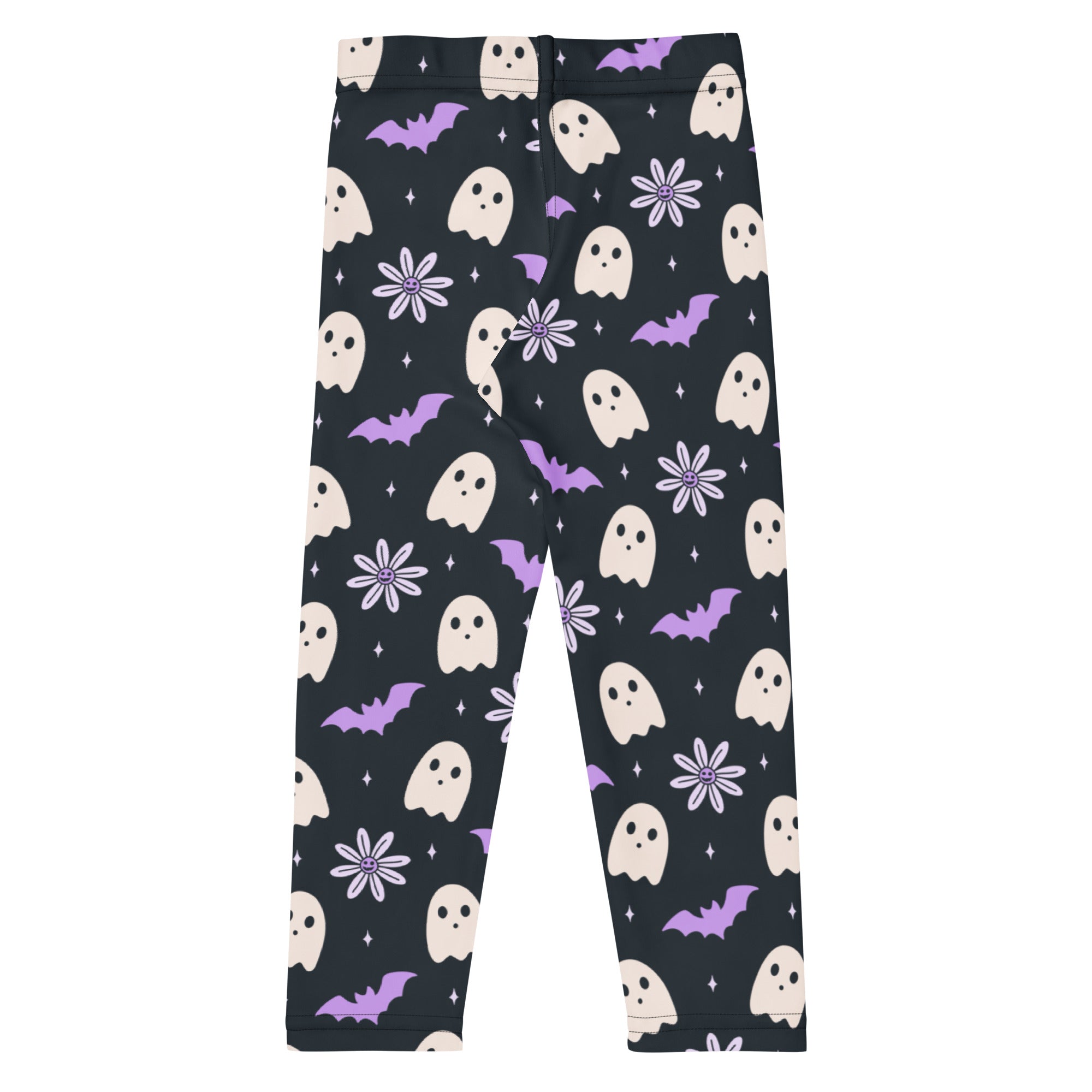 Girls Purple Floral Ghost Bat Halloween Leggings - Warm, Buttery Soft & Stretchy